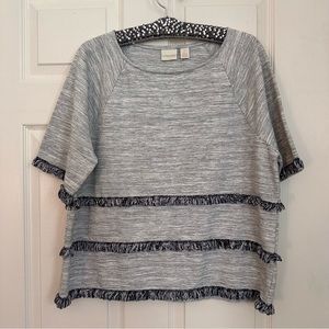 CHICO’S FRINGE DETAIL TOP IN NAVY AND WHITE SIZE LARGE/2